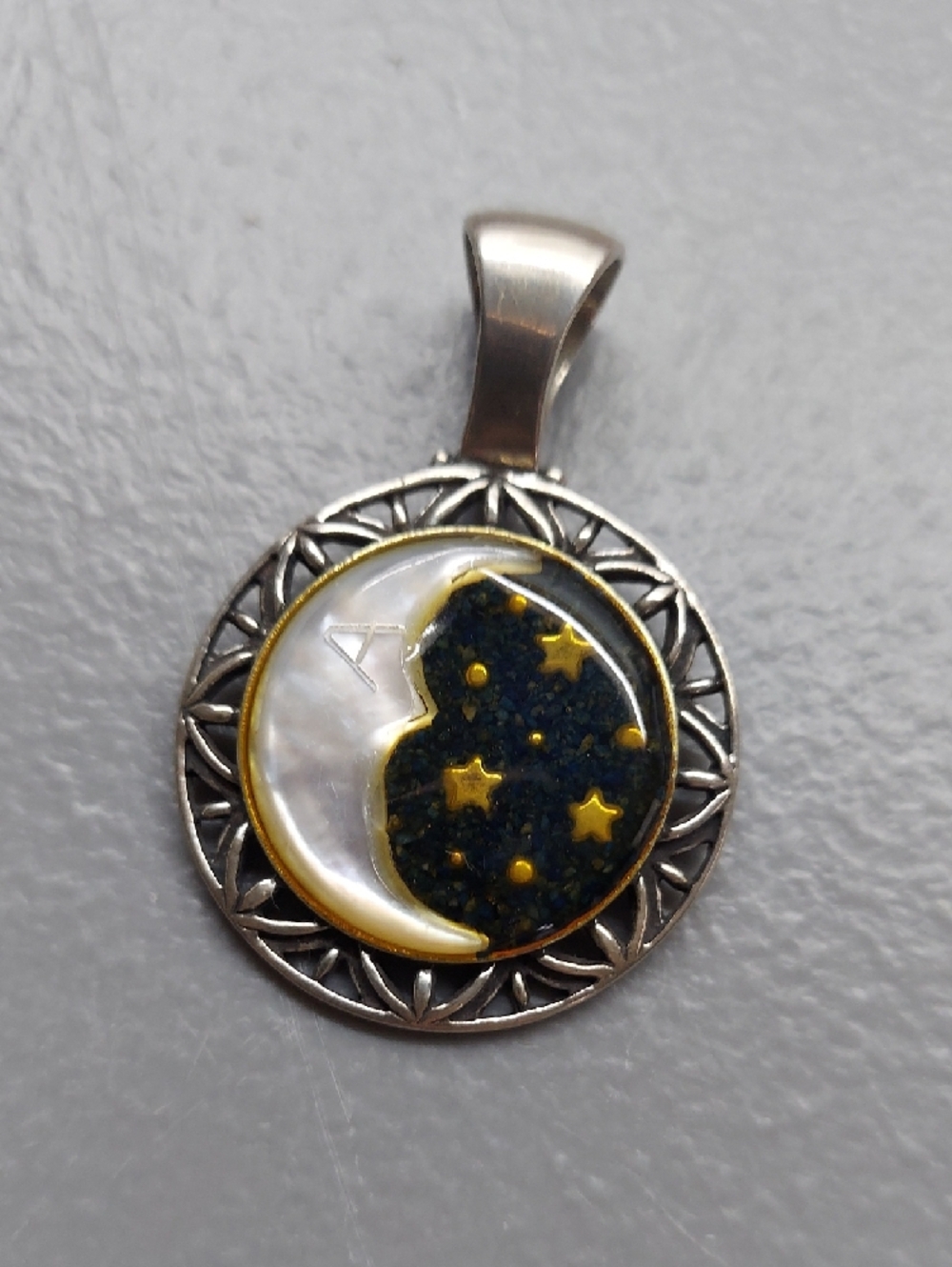 Carolyn Pollack Silver Moon & Star Pendant Necklace with White and Gold Accents